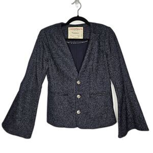 Anthropologie Cartonnier Navy Pinstripe Bell Sleeve Wool Blazer Jacket Size 2
